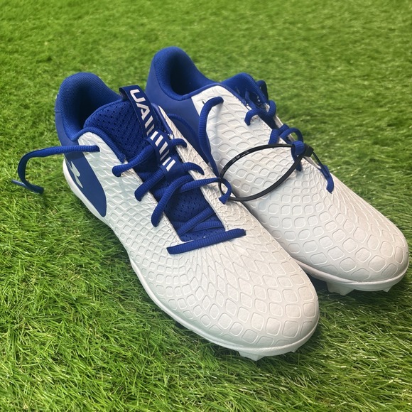 Under Armour Glyde 2.0 RM 3026605-102 Women's 8.5 White Blue Softball Cleats - Picture 1 of 6